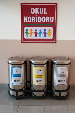 Okullar için döner kapaklı sıfır atık kutusu